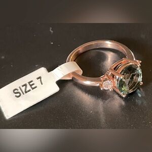 Rose Gold Ring with Blue and Clear Stones Size 7